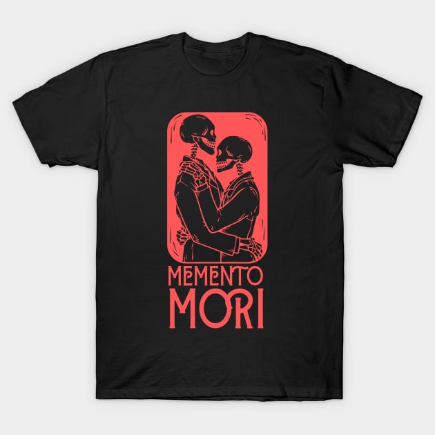 Memento Mori  Red Skeleton Kiss T-shirt T-Shirt by Epictetus